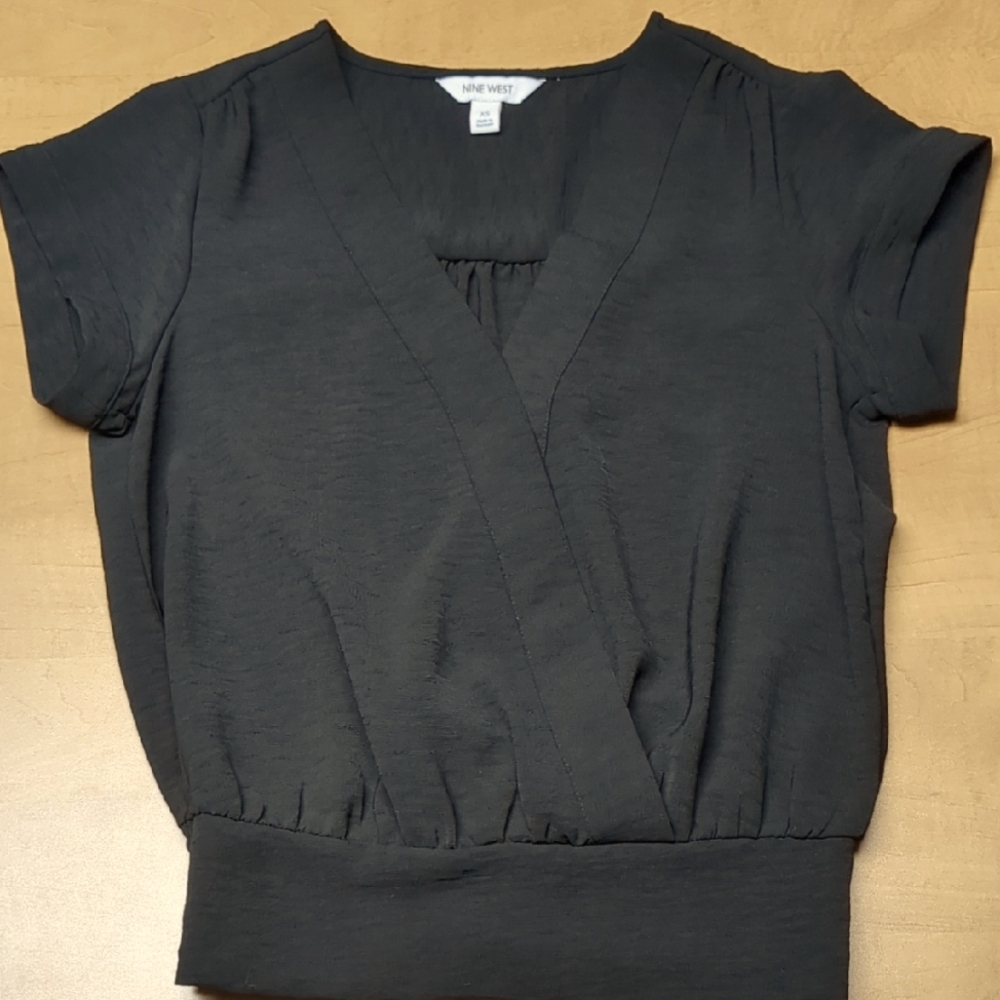 NWOT Nine West Black Faux Wrap Top Size XS